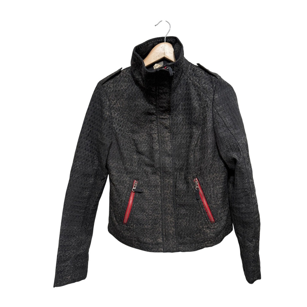 We The Free People Charcoal Grey Pop Moto Jacket Womens 8 Red Zip Biker Utility